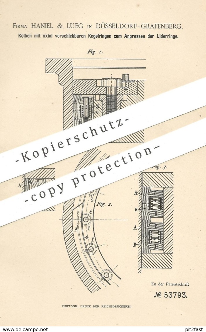 Original Patent - Haniel & Lueg , Düsseldorf / Grafenberg , 1890 , Kolben | Kolbenring | Maschinen , Motor !! - Historische Dokumente
