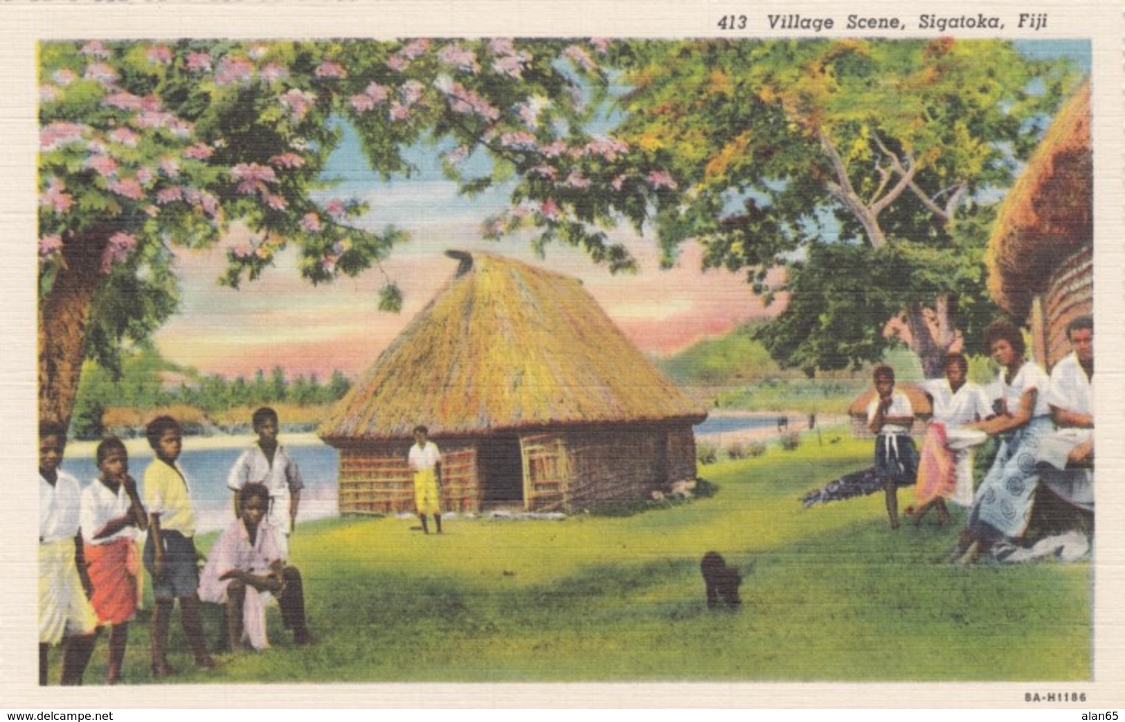 Sigatoka Fiji Village Scene, C1930s Vintage Curteich Linen Postcard - Fiji