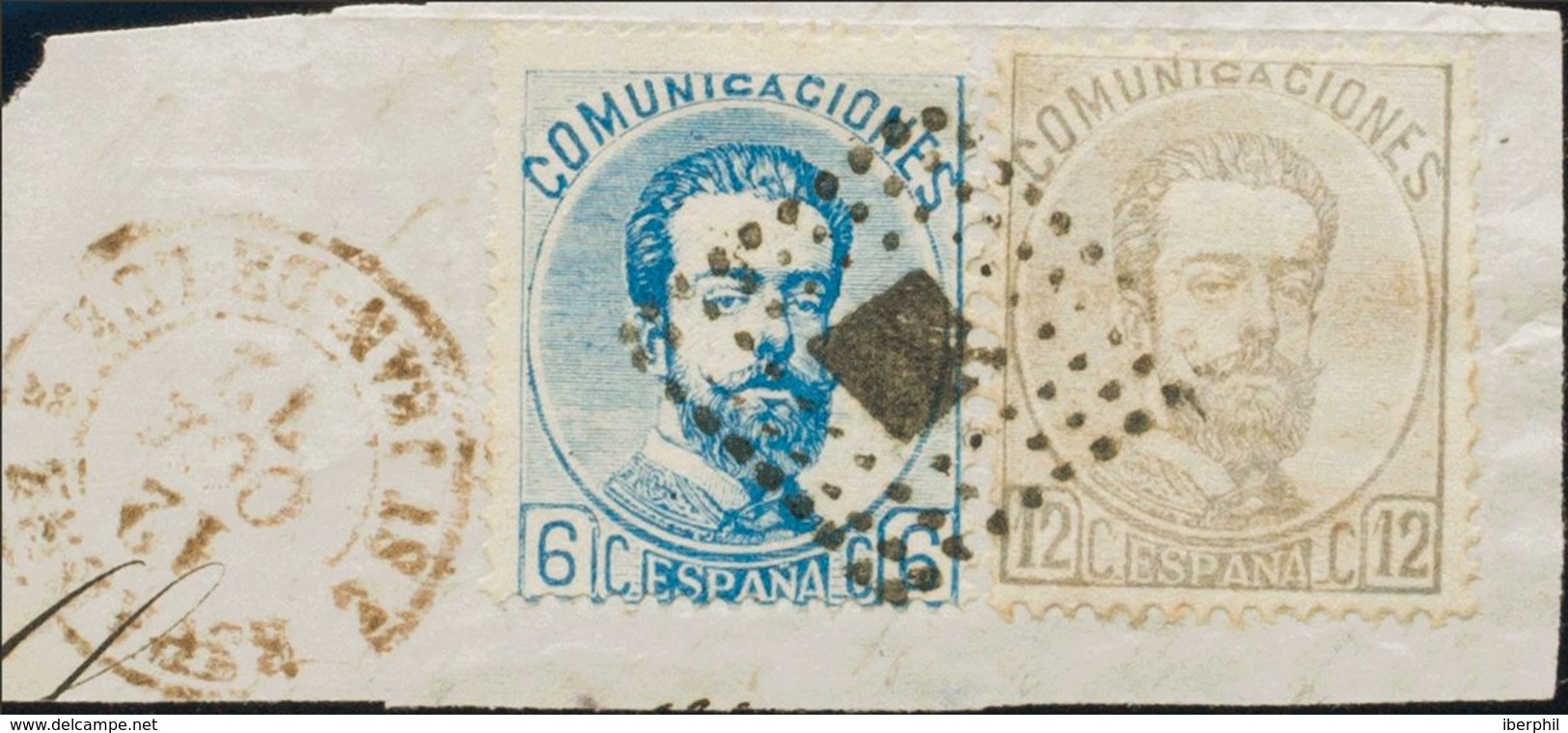 España. Amadeo I. º119, 122. 1872. 6 Cts Azul Y 12 Cts Lila Gris, Sobre Fragmento. Matasello ROMBO DE PUNTOS. MAGNIFICA - Covers & Documents