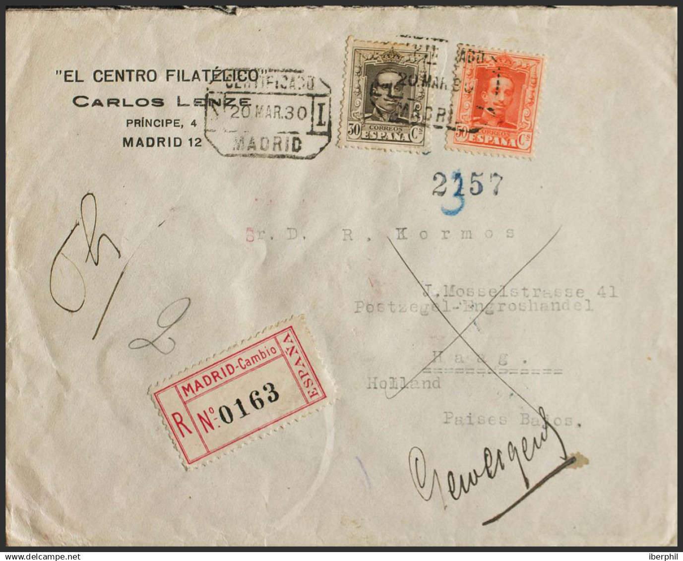 España. Alfonso XIII Correo Certificado. Alfonso XIII Correo Certificado. Reexpedida, Al Dorso Llegada. MAGNIFICA. - Cartas & Documentos