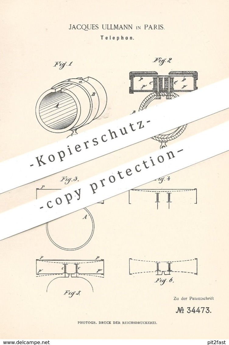 Original Patent - Jacques Ullmann , Paris , Frankreich , 1885 , Telefon | Telephon | Telefonie | Elektrik , Magnet !!! - Documentos Históricos