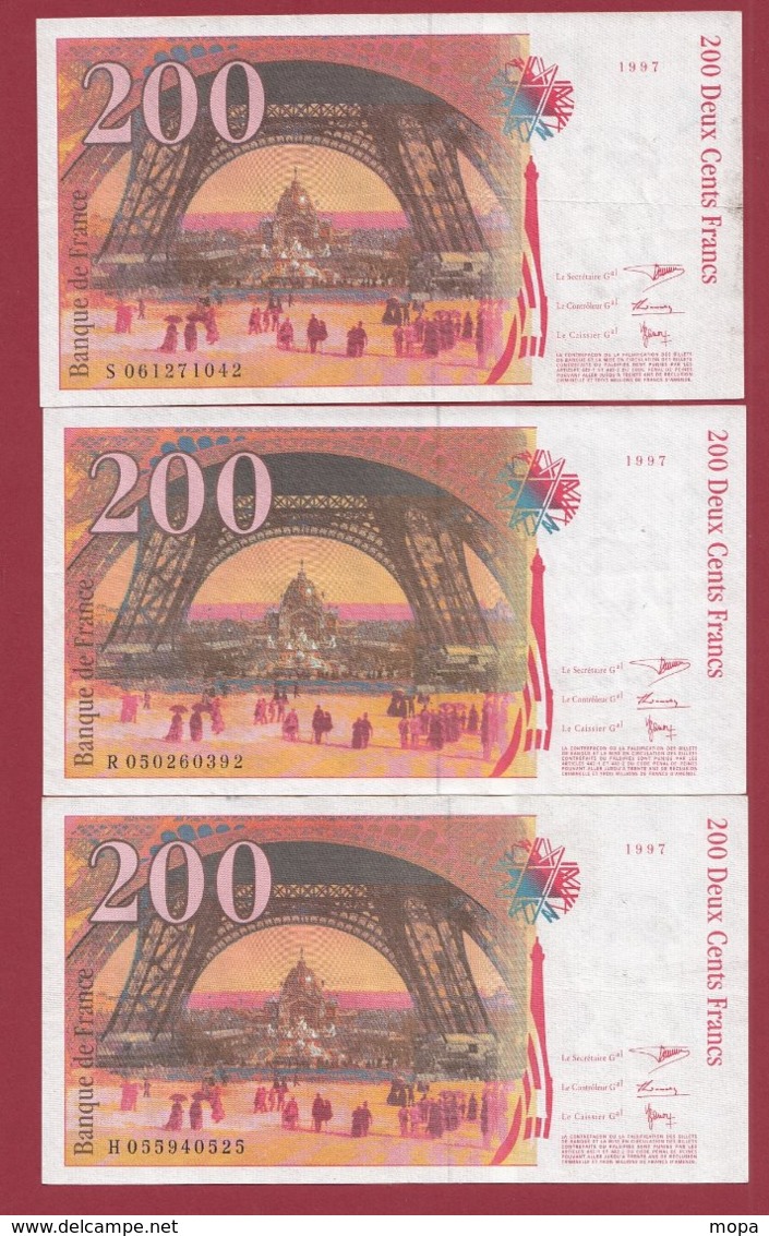 200 Francs "Eiffel" 3 Billets 1997----VF/SUP---F/TTB+ - 200 F 1995-1999 ''Eiffel''