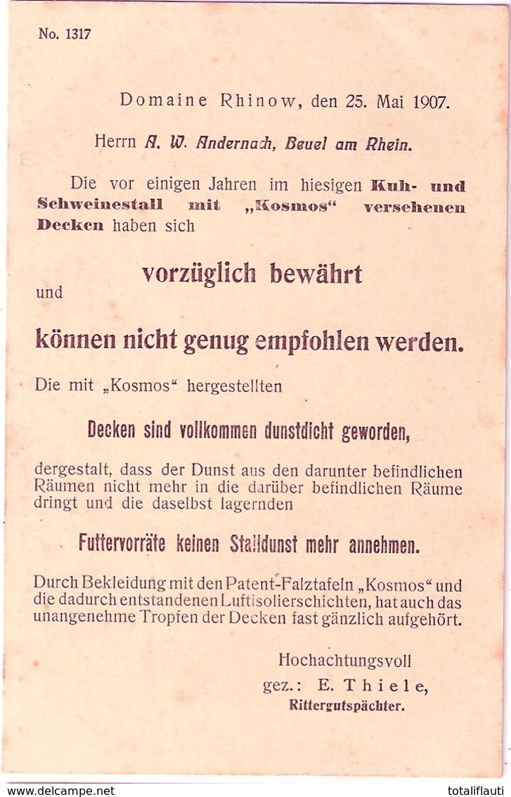 Stall Gebäude Auf Rittergut Domäne RHINOW Bei Rathenow Werbung Isolierdecke Aus Bonn Beuel Am Rhein Belebt 1907 - Rathenow