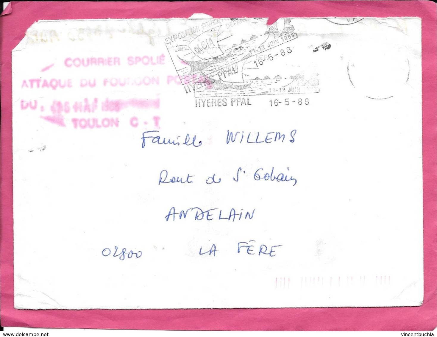 Courrier Spolié Suite à L'attaque Du Fourgon Postal Du 16 Mai 1988 à Toulon Authentique - Crash Post