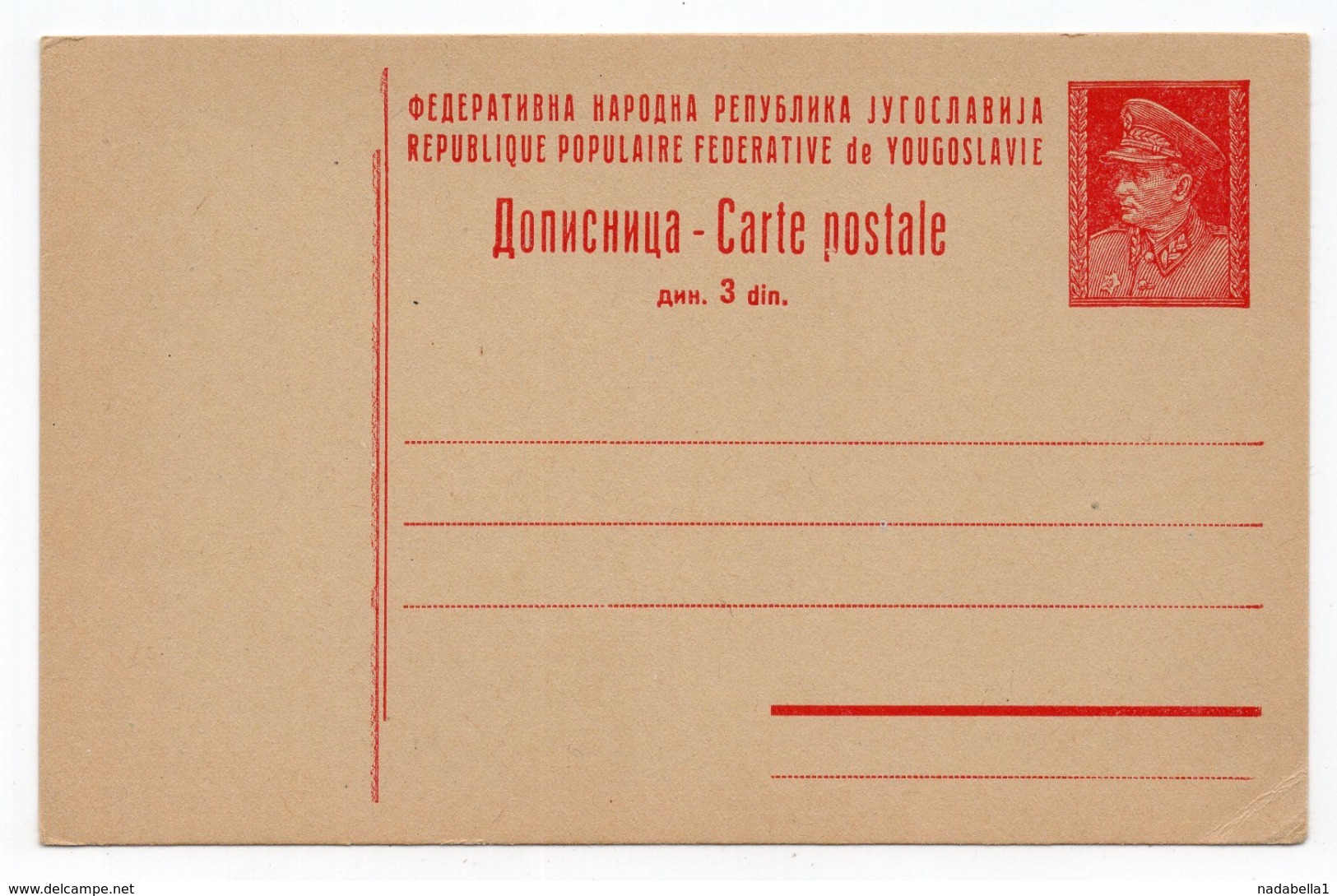 1947 FNR YUGOSLAVIA, TITO, 3 DINARA, CYRILLIC TEXT, STATIONERY CARD, MINT - Postal Stationery