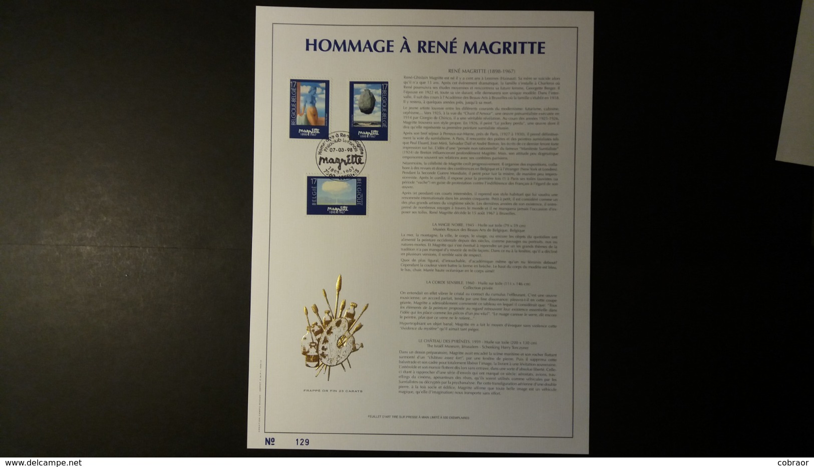 Belgique 1998 : FEUILLET D'ART EN OR 23 CARATS.Timbre Numéro 2745/47 - Autres & Non Classés