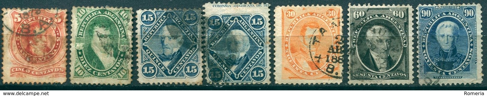 Argentine - 1867/1873 - Yt 18(I) - 19 - 20(I) - 20(II) - 21 - 22  -23 - Figures Diverses - Oblitérés - Oblitérés