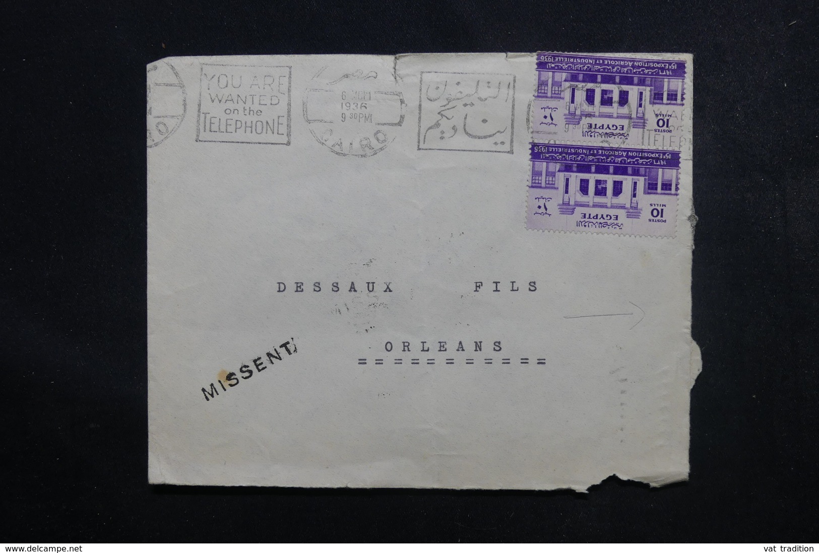 EGYPTE - Enveloppe Du Caire Pour La France En 1936, Cachet De "  U.S Ger, Sea Post S.S. Manhattan " Au Verso - L 46699 - Lettres & Documents