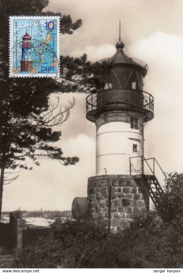Germany (DDR). Maximum Card. Lighthouse. Mole Fire Gellen (1905). 1975. - Phares