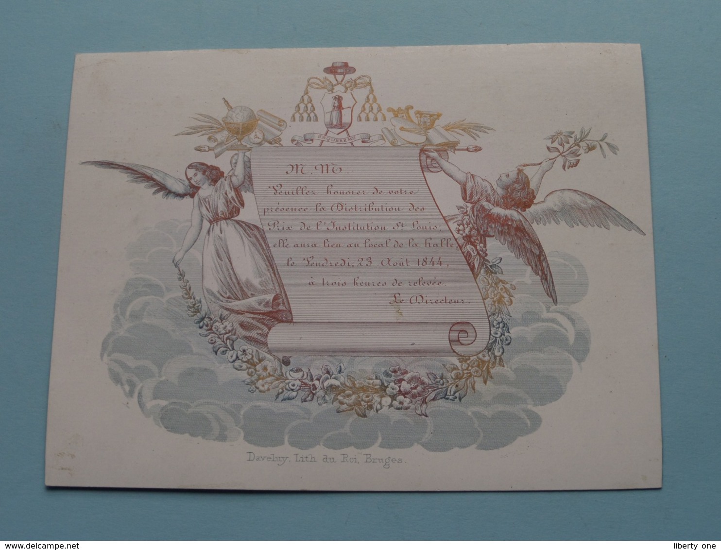 23 Aout 1844 > Prix De L'Institution ST. LOUIS > Lith. Davely BRUGES ( Porcelein / Porcelaine ) Formaat +/- 13 X 10 Cm - Cartes De Visite