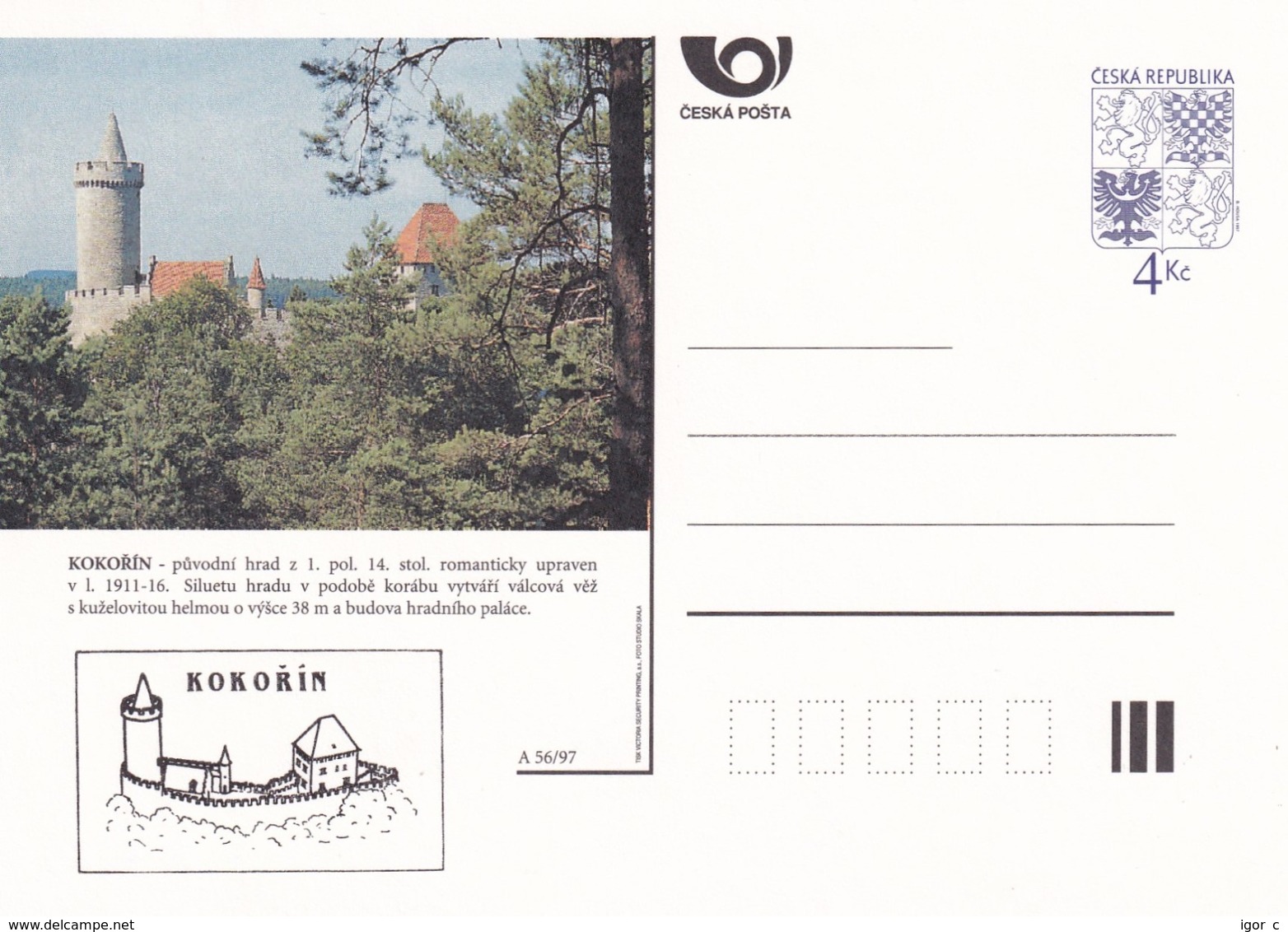 Czech Republic 1997 Postal Stationery Card: Architecture Castle Lion Eagle; KOKORIN A56/97; - Sonstige & Ohne Zuordnung