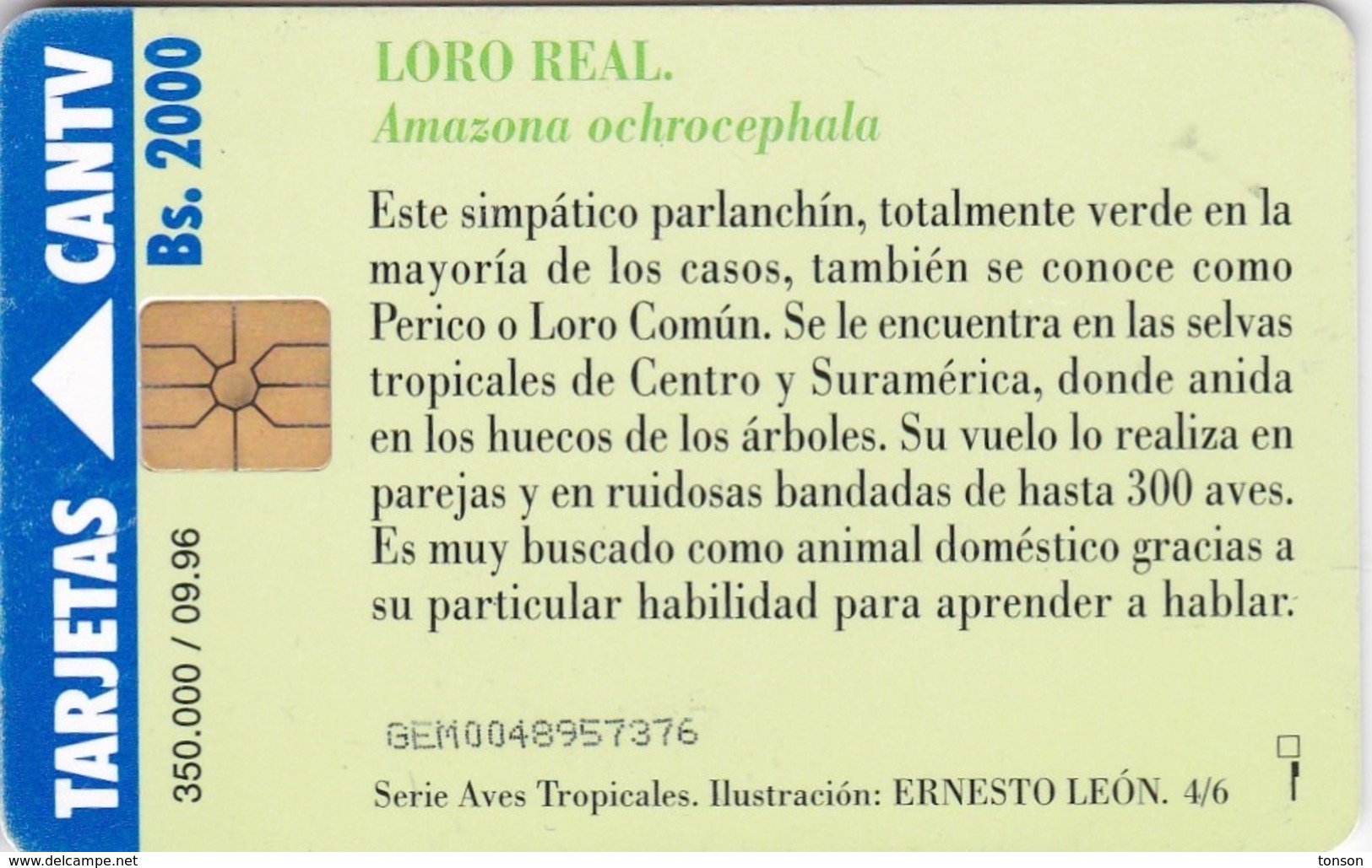 Venezuela, CAN2-0159b. Loro Real (4/6), Tropical Bird, 2 Scans. GEM1A (Symmetric Black) - Venezuela