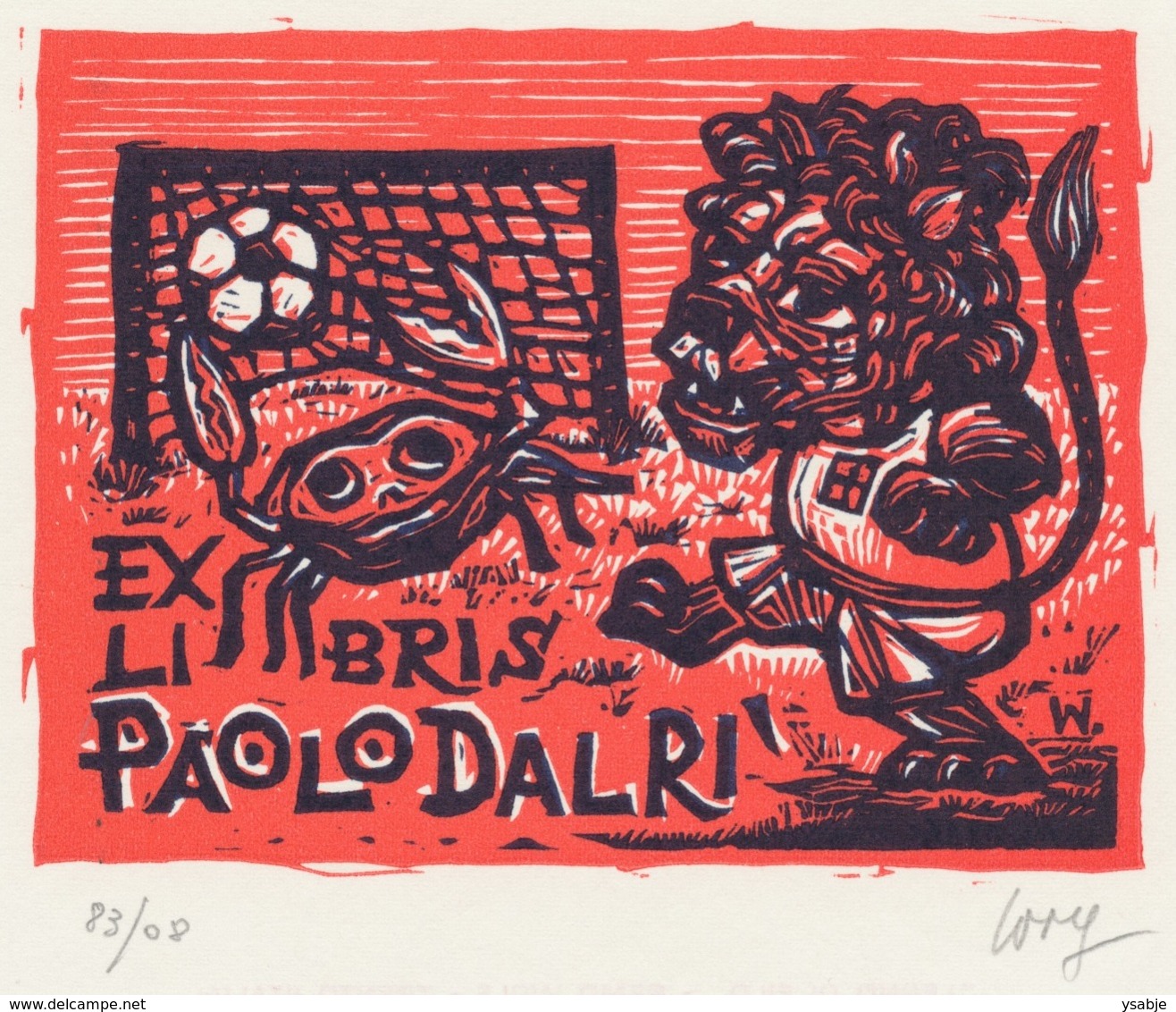 Ex Libris Paolo Dalri - Remo Wolf (1912-2009) Gesigneerd - Voetbal Football - Ex-Libris