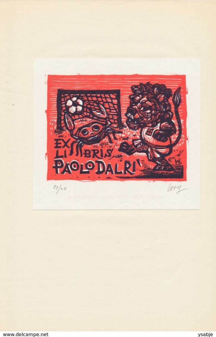 Ex Libris Paolo Dalri - Remo Wolf (1912-2009) Gesigneerd - Voetbal Football - Ex-Libris