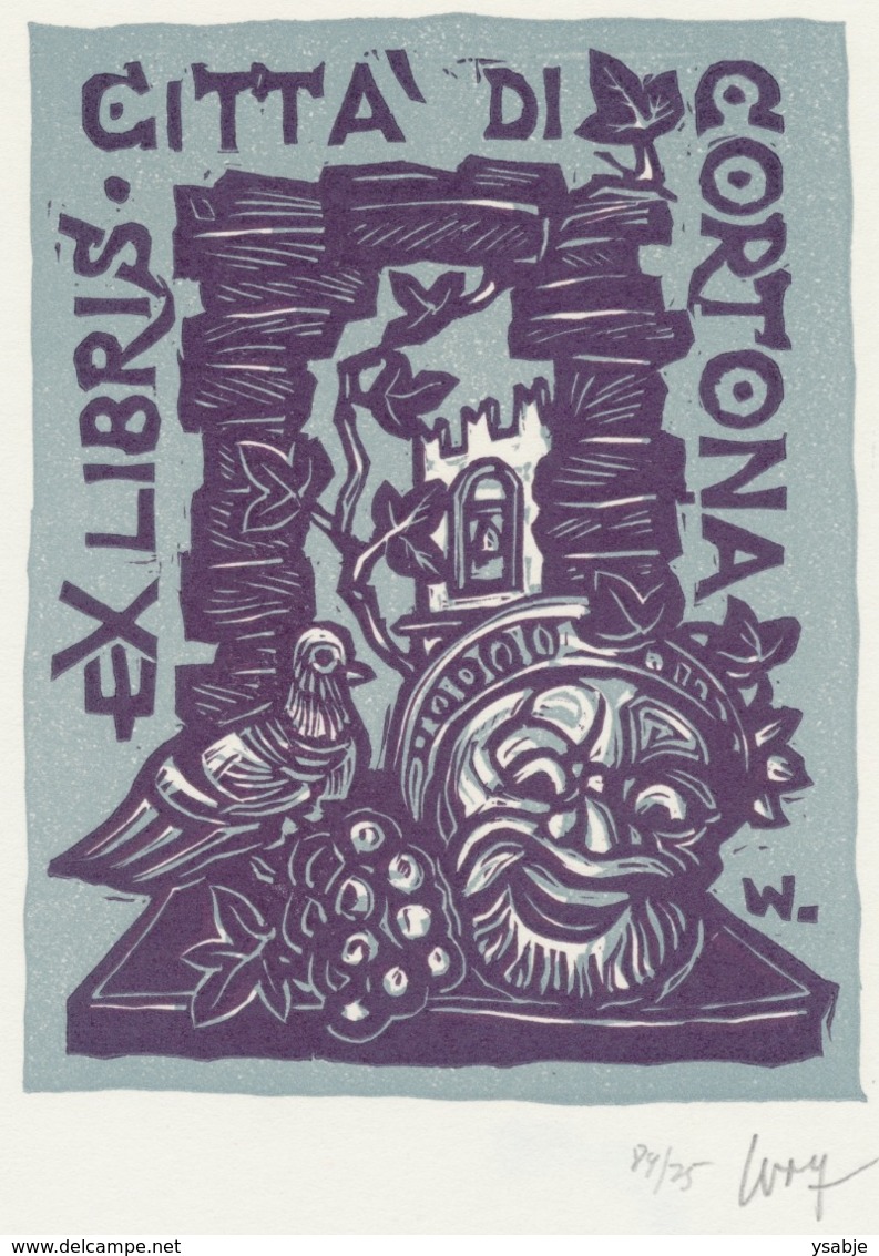 Ex Libris Citta Di Cortona - Remo Wolf (1912-2009) Gesigneerd - Exlibris