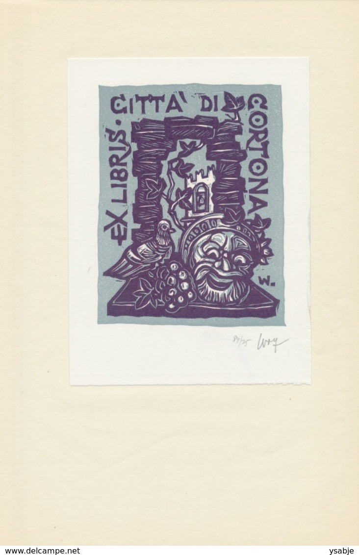 Ex Libris Citta Di Cortona - Remo Wolf (1912-2009) Gesigneerd - Exlibris