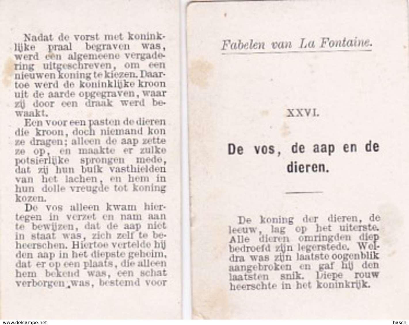 193777A.J.P,s Pudding (Fabelen Van La Fontaine) De Vos, De Aap En De Dieren (voorkant Een Kleine Vouw Links Plaatjes - Andere & Zonder Classificatie