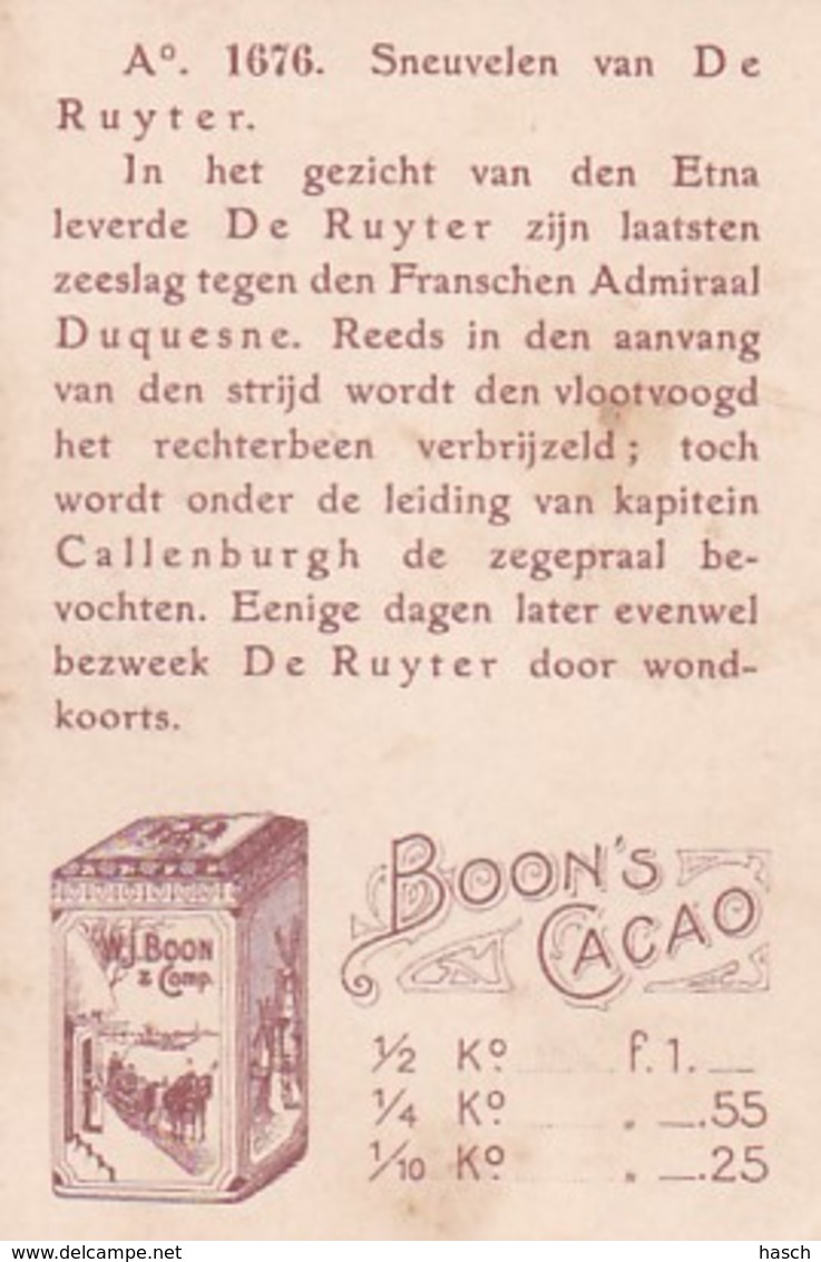 1937124Boon' S Cacao, Wormerveer. Ao.1676. Sneuvelen Van De Ruyter. - Chocolade