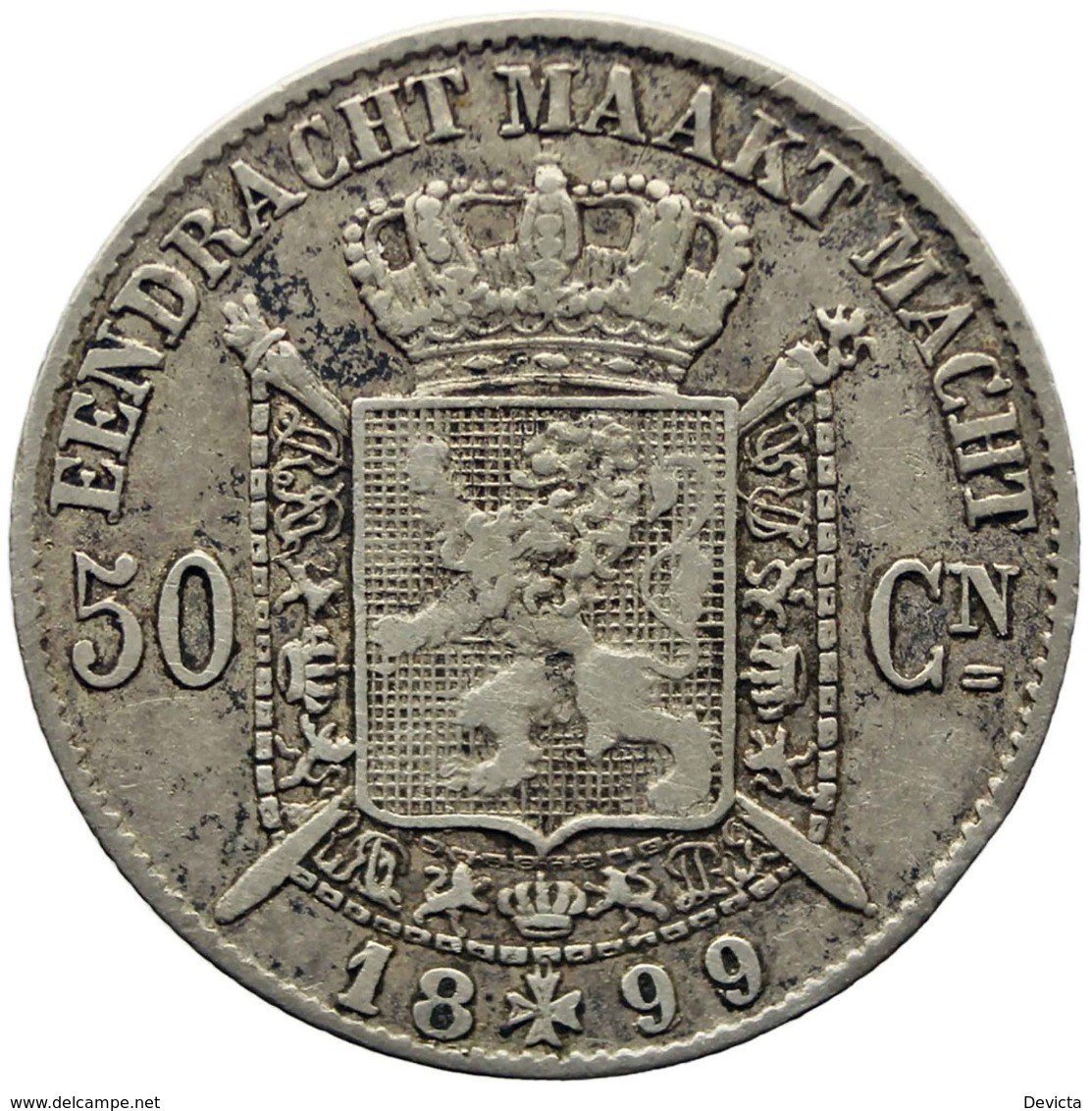 1899 50 Centimes Belgium Coin Silver Leopold II Dutch Text - 50 Cents