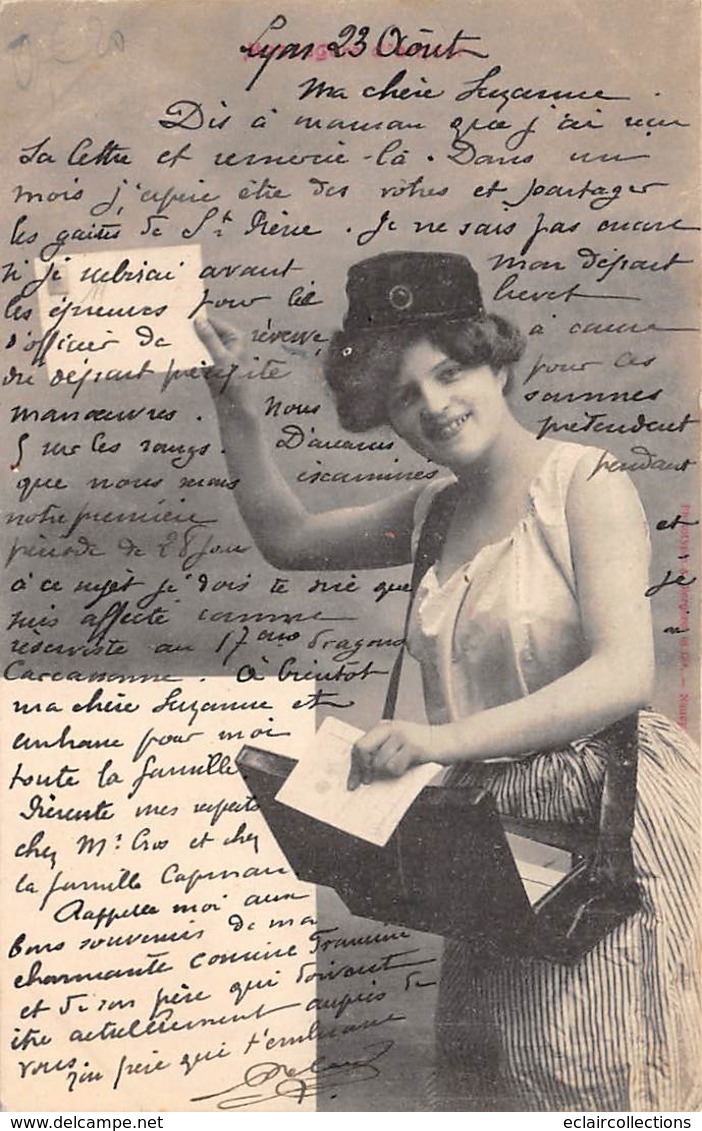 Thème. Poste.Facteur:    Femme Factrice  Carte écrite De Lyon 69       (Voir Scan) - Postal Services