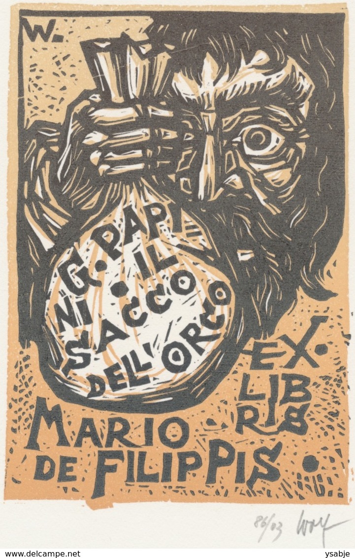 Ex Libris Mario De Filippis - Remo Wolf (1912-2009) Gesigneerd - Exlibris