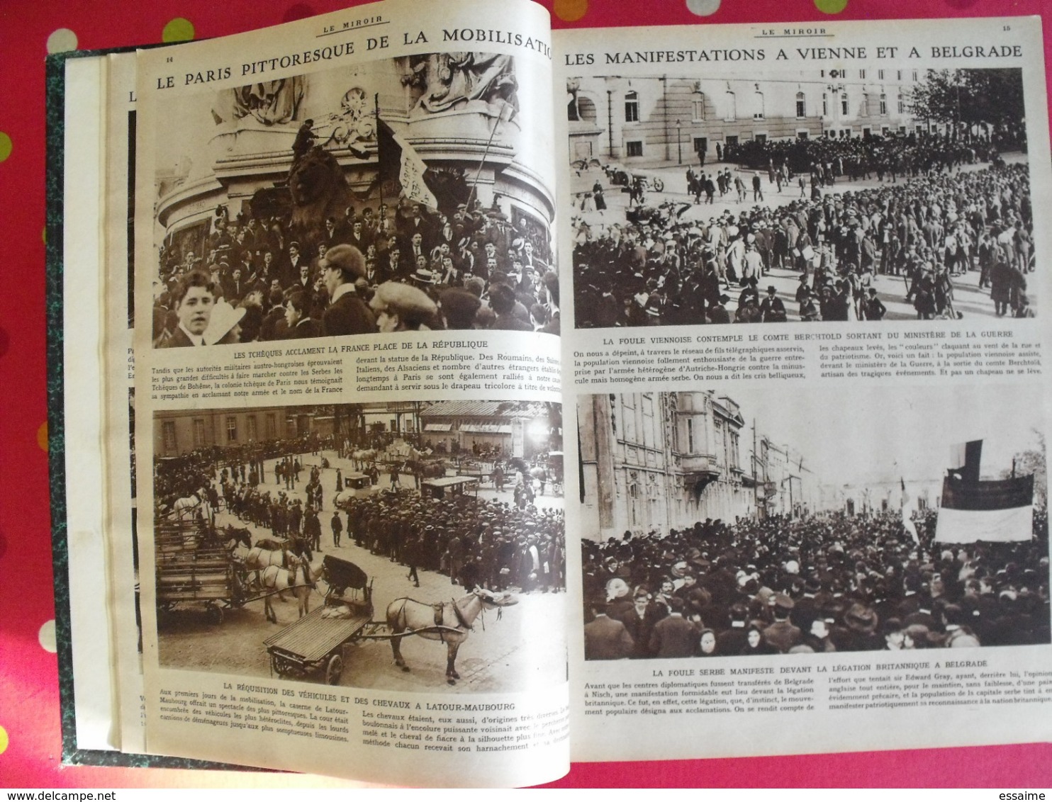 Le miroir. 1914/15. 73 numéros. l'actualité de l'époque très illustrée au début de la guerre. recueil, reliure.