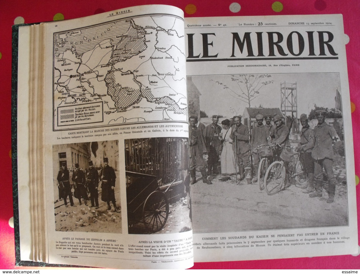 Le miroir. 1914/15. 73 numéros. l'actualité de l'époque très illustrée au début de la guerre. recueil, reliure.