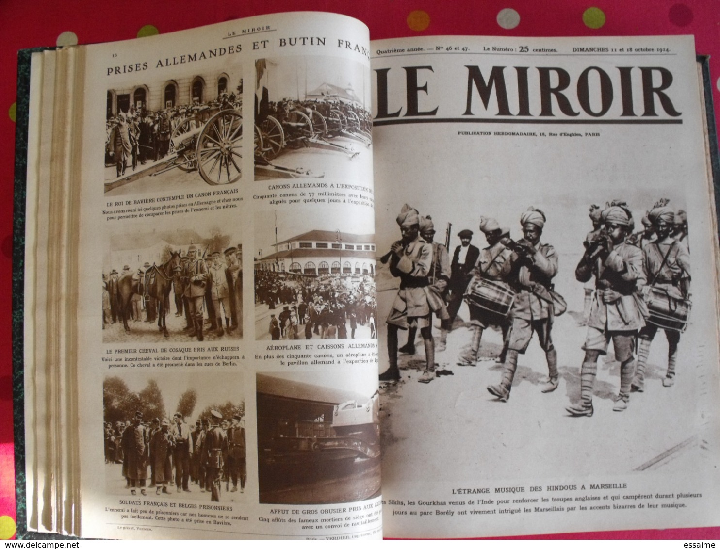 Le miroir. 1914/15. 73 numéros. l'actualité de l'époque très illustrée au début de la guerre. recueil, reliure.