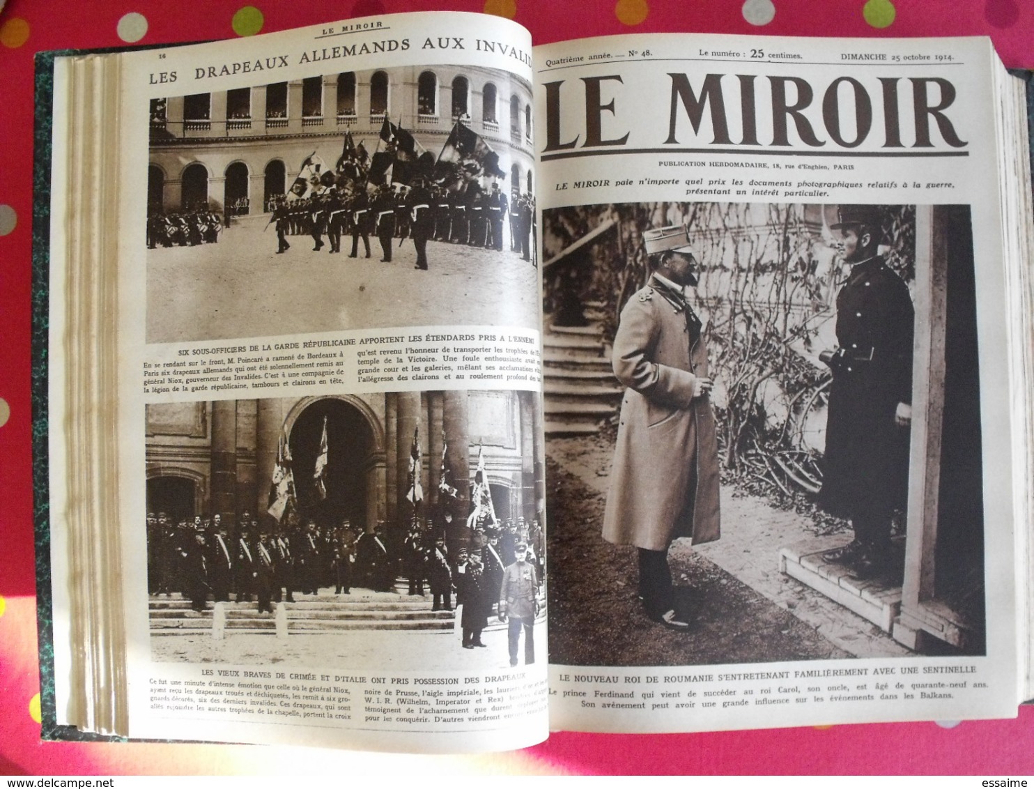 Le miroir. 1914/15. 73 numéros. l'actualité de l'époque très illustrée au début de la guerre. recueil, reliure.