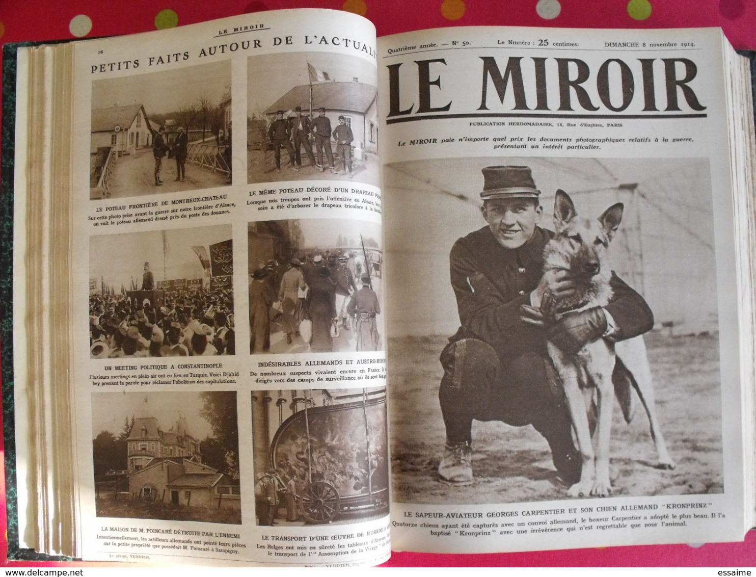 Le miroir. 1914/15. 73 numéros. l'actualité de l'époque très illustrée au début de la guerre. recueil, reliure.