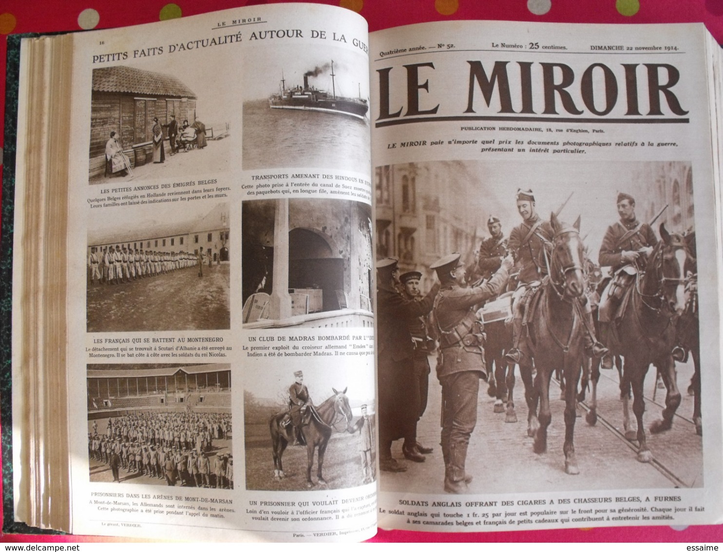 Le miroir. 1914/15. 73 numéros. l'actualité de l'époque très illustrée au début de la guerre. recueil, reliure.