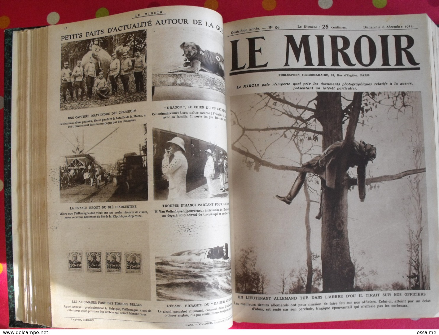 Le miroir. 1914/15. 73 numéros. l'actualité de l'époque très illustrée au début de la guerre. recueil, reliure.