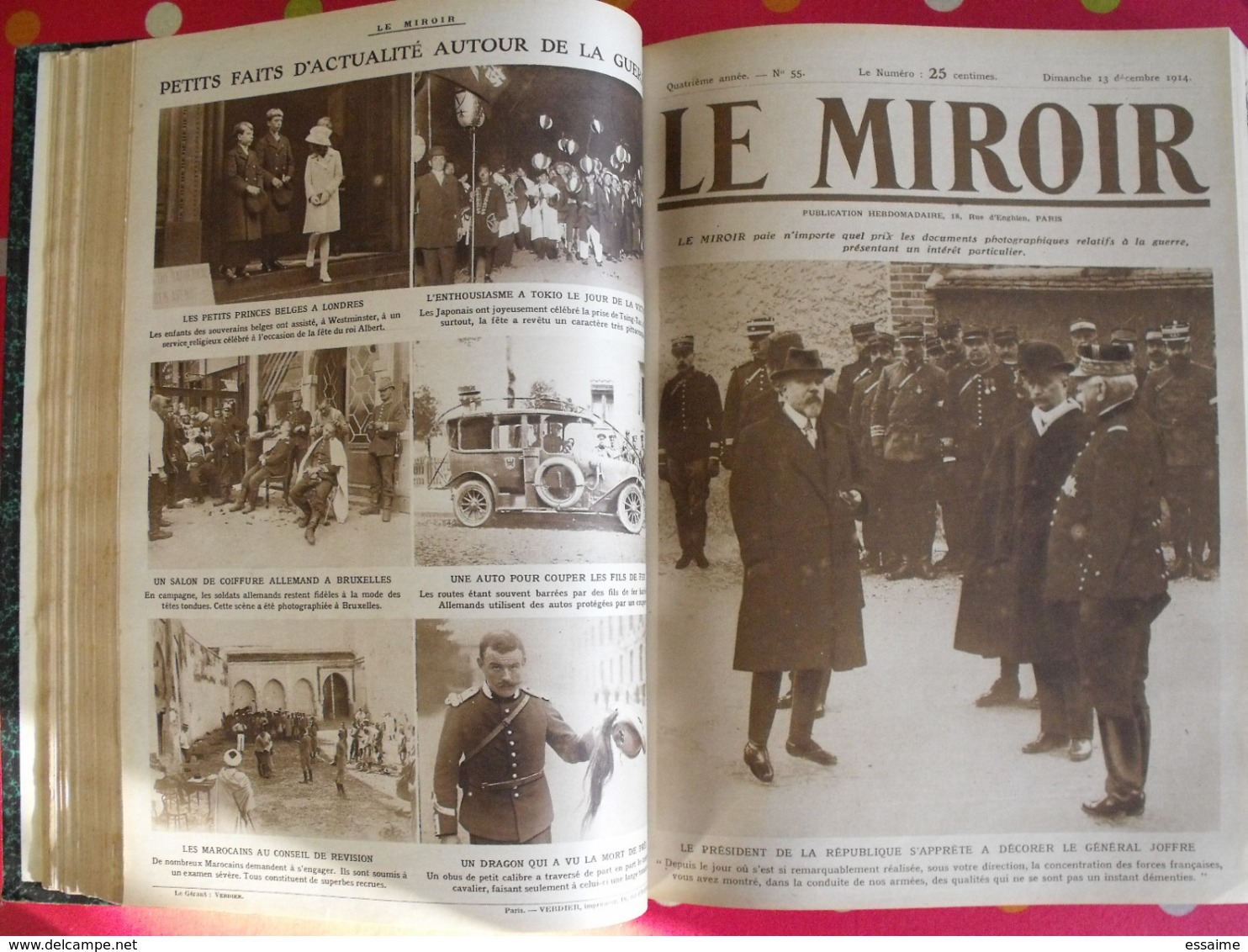 Le miroir. 1914/15. 73 numéros. l'actualité de l'époque très illustrée au début de la guerre. recueil, reliure.