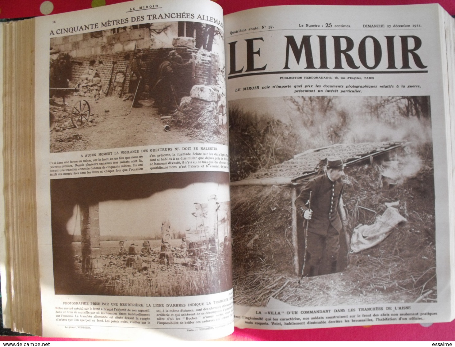 Le miroir. 1914/15. 73 numéros. l'actualité de l'époque très illustrée au début de la guerre. recueil, reliure.