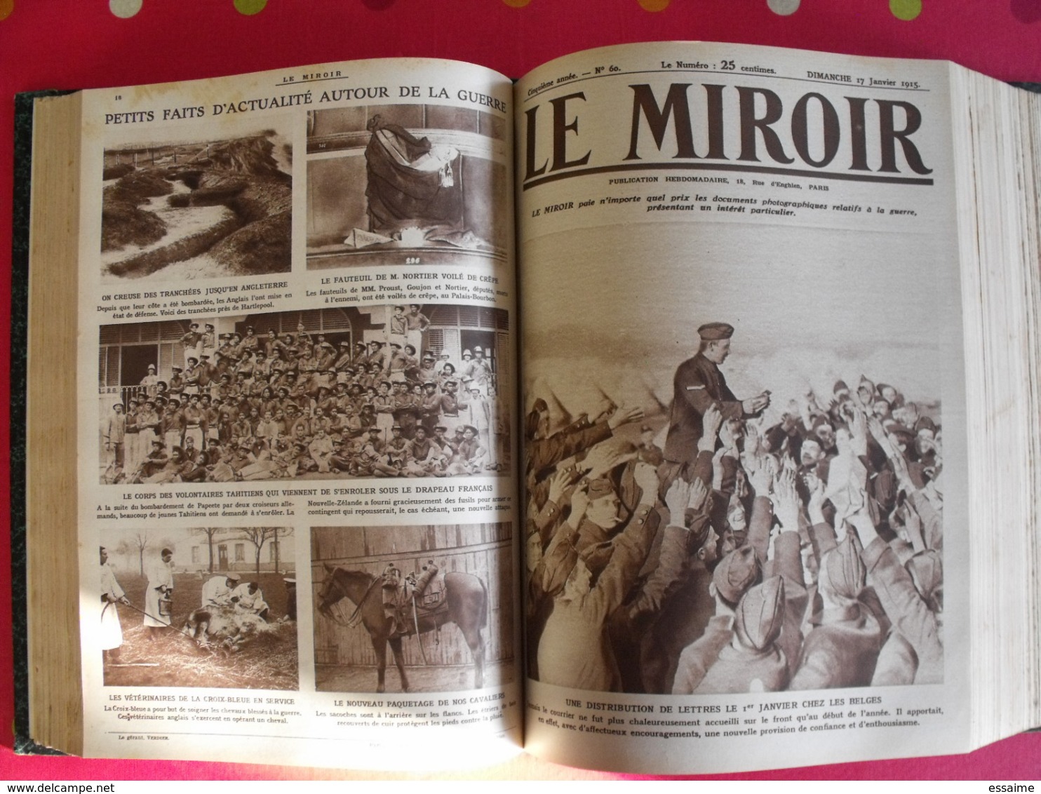 Le miroir. 1914/15. 73 numéros. l'actualité de l'époque très illustrée au début de la guerre. recueil, reliure.