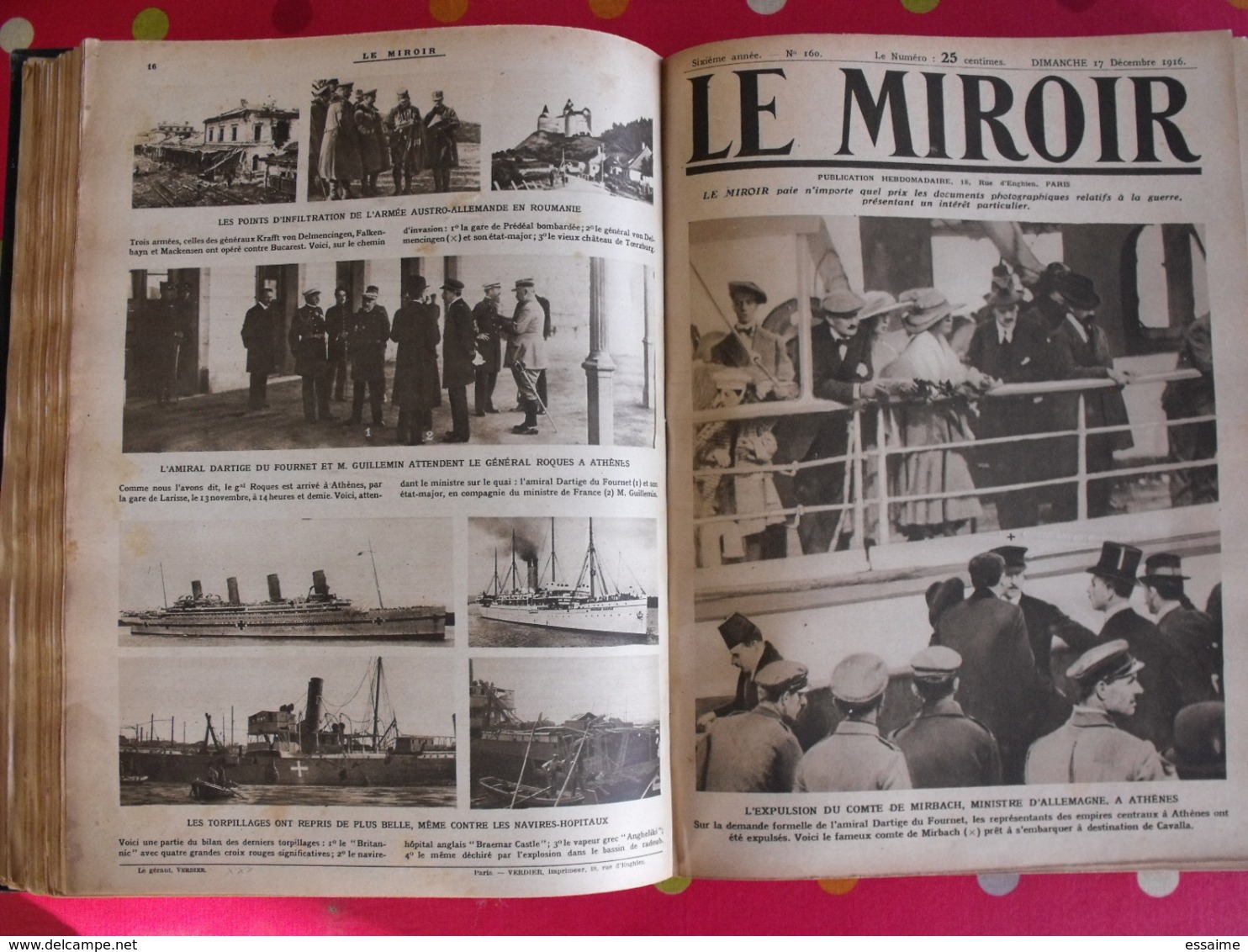 Le miroir. 1916/17. 52 numéros. l'actualité de l'époque très illustrée pendant la guerre 14-18. recueil, reliure.