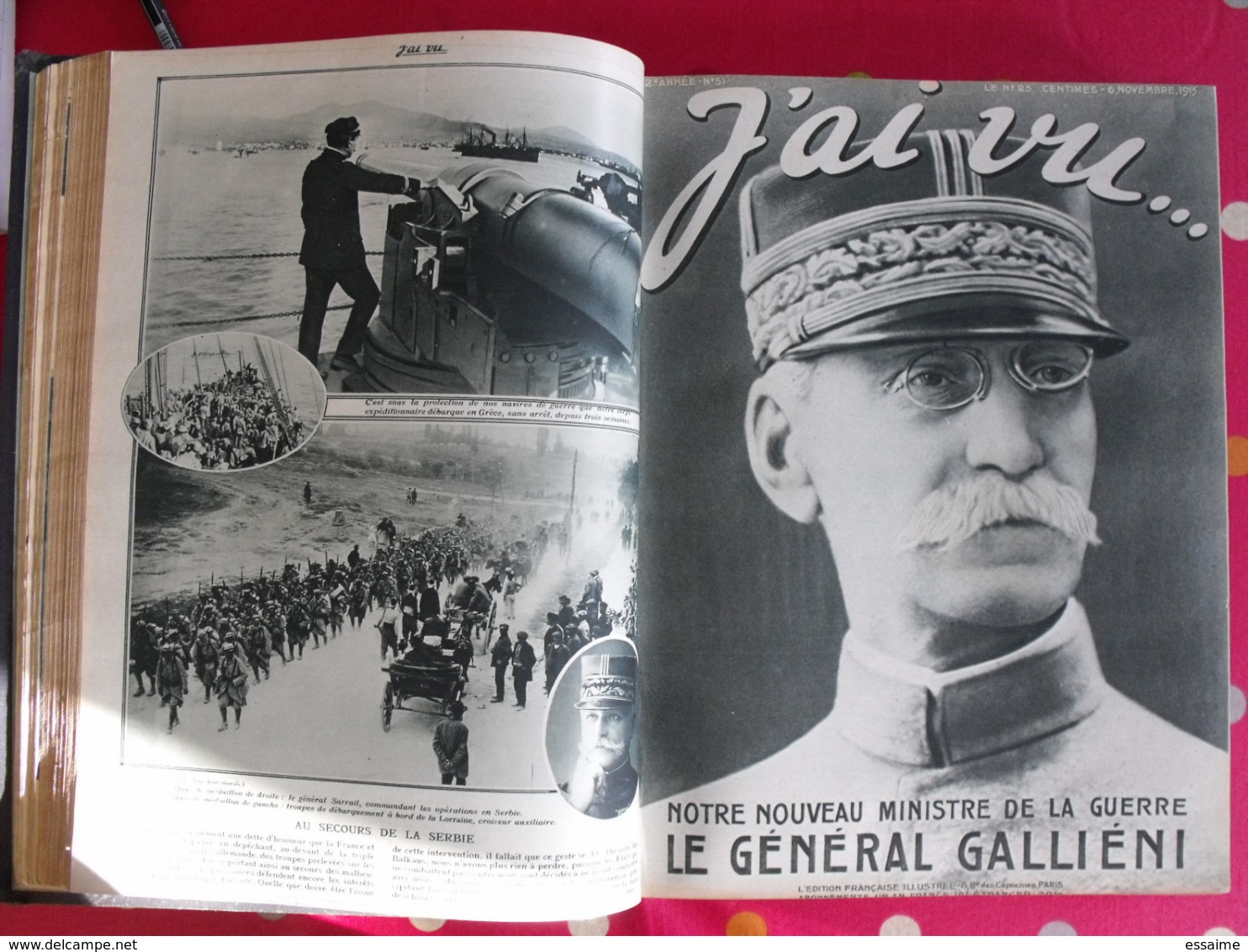 j'ai vu... 1915/16. 51 numéros. l'actualité de l'époque très illustrée pendant la guerre 14-18. recueil, reliure.