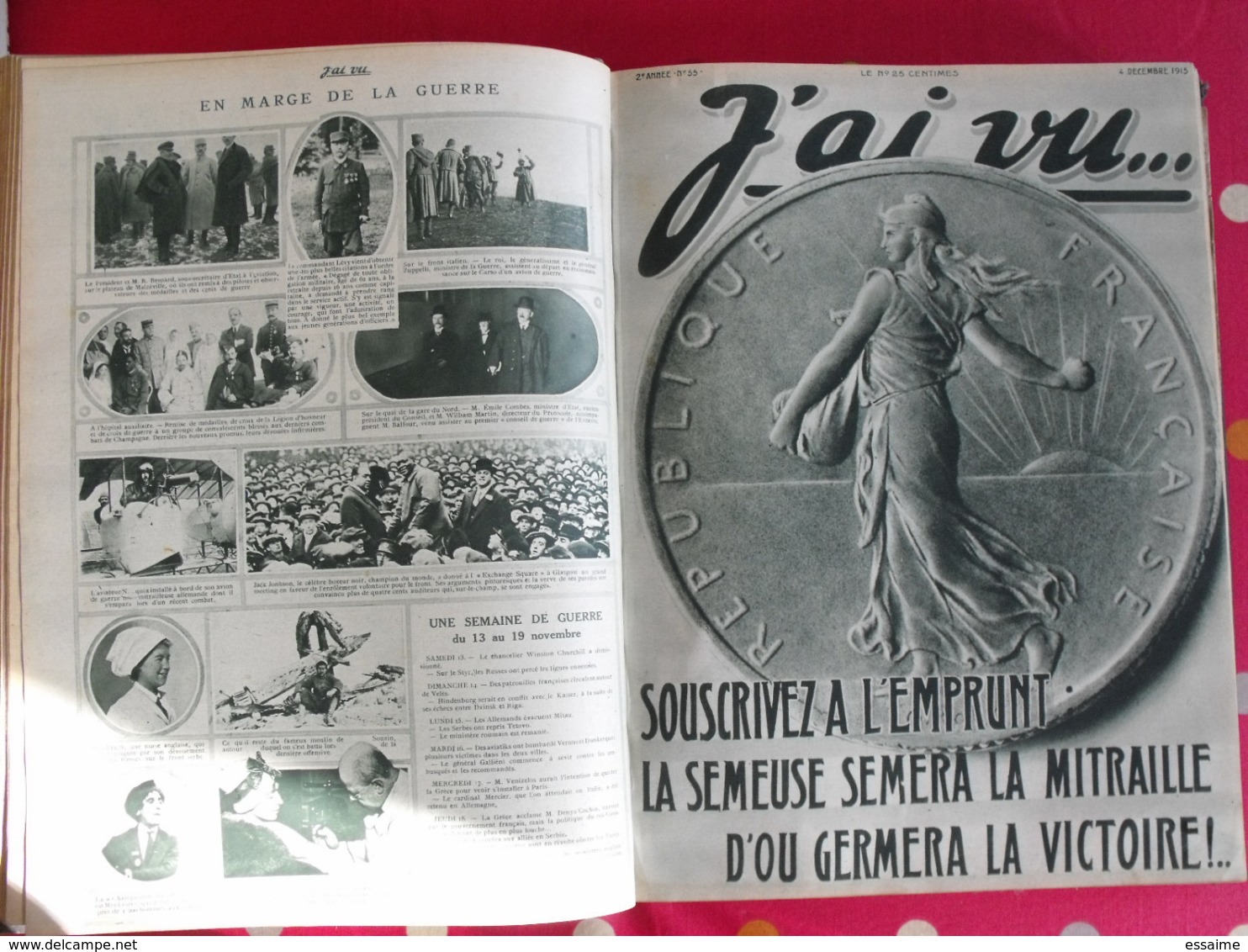 j'ai vu... 1915/16. 51 numéros. l'actualité de l'époque très illustrée pendant la guerre 14-18. recueil, reliure.