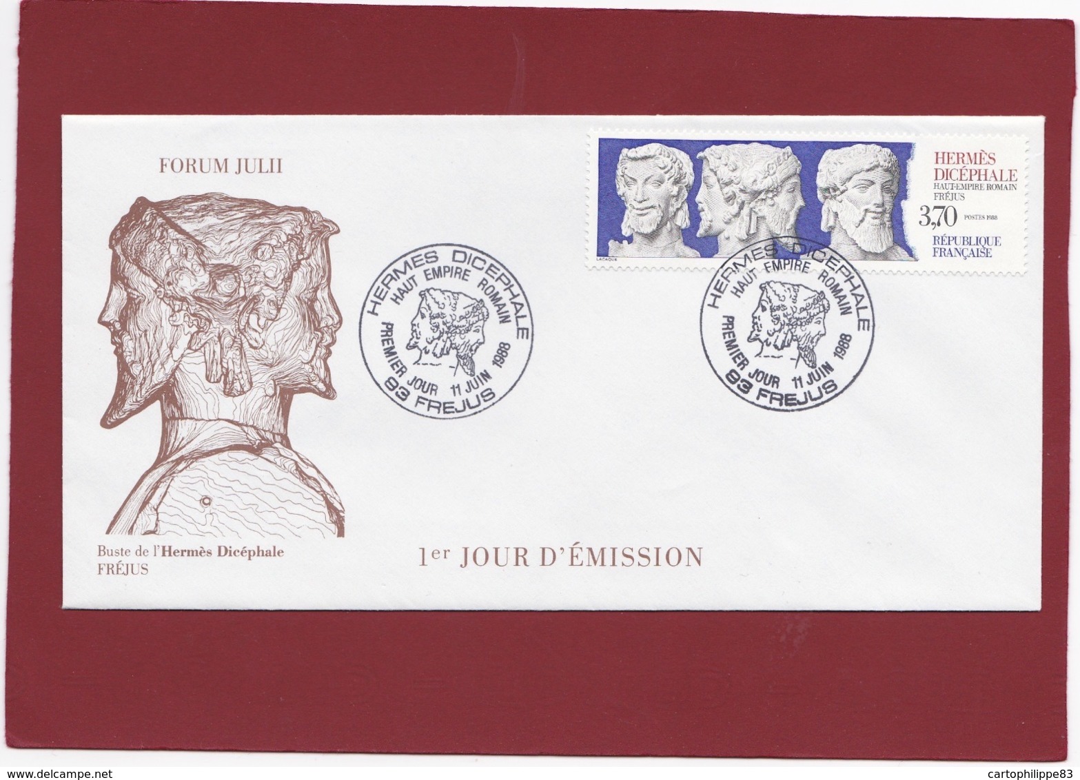 VAR 83 FREJUS 1 ER JOUR D'EMISSION HERMÉS DICÉPHALE ENVELOPPE AVEC CACHET - 1961-....