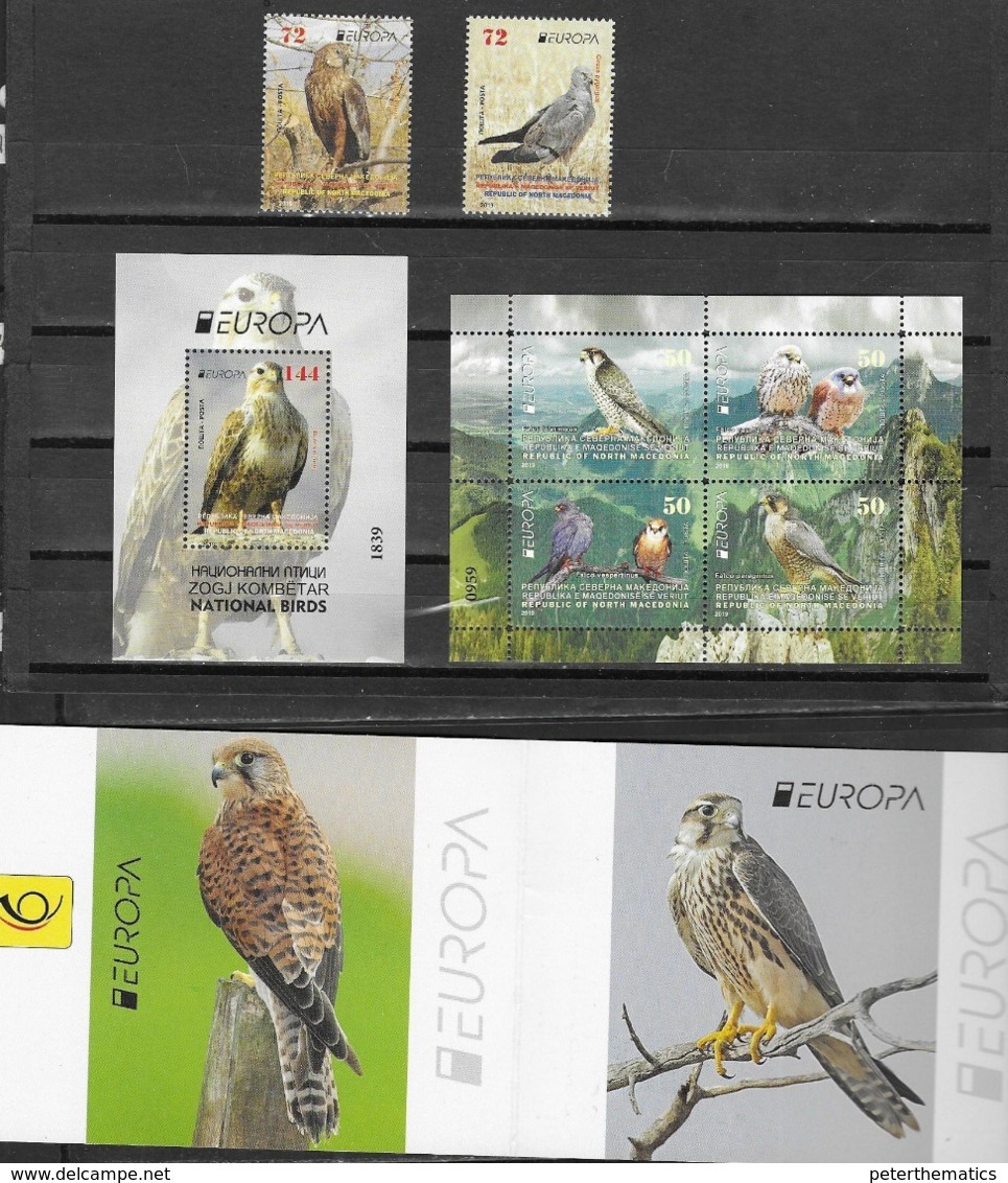 NORTH MACEDONIA, 2019, MNH, EUROPA, BIRDS, BIRDS OF PREY, 2v+SHEETLET+S/SHEET +BOOKLET COVER - 2019