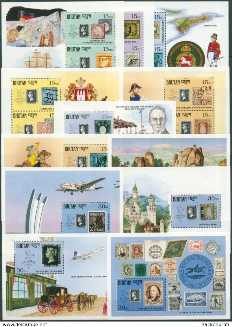 Bhutan 1990 STAMP WORLD 150 Jahre Briefmarken Block 273/86 Postfrisch (C30110) - Bhután