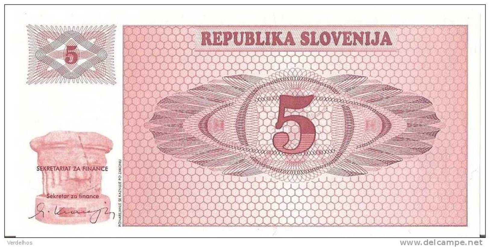 SLOVENIE 5 TOLARJEV 1990 UNC P 3 - Slovenië