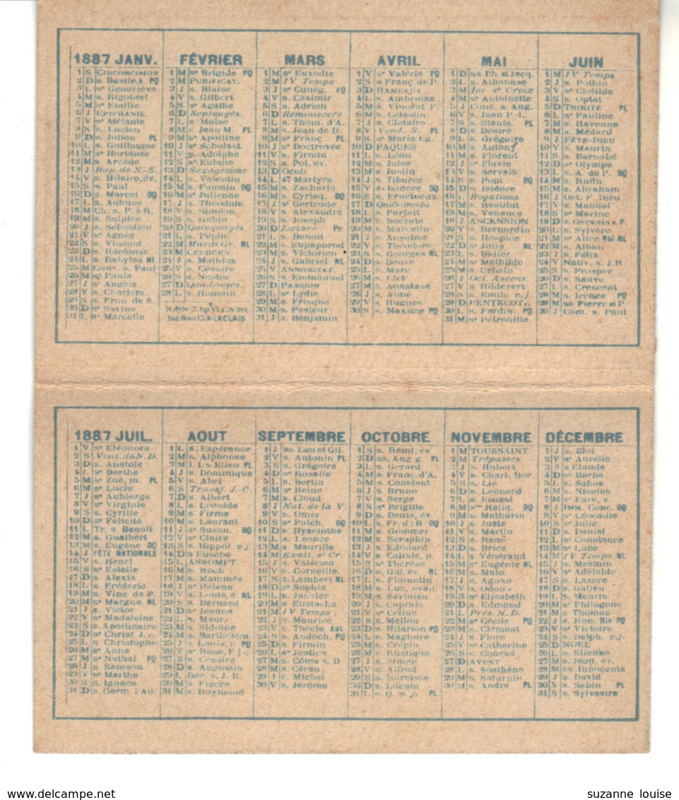 Très Petit Calendrier  Horlogerie Bijouterie  J.O  Bueninck Ouvrant    1887 - Petit Format : ...-1900