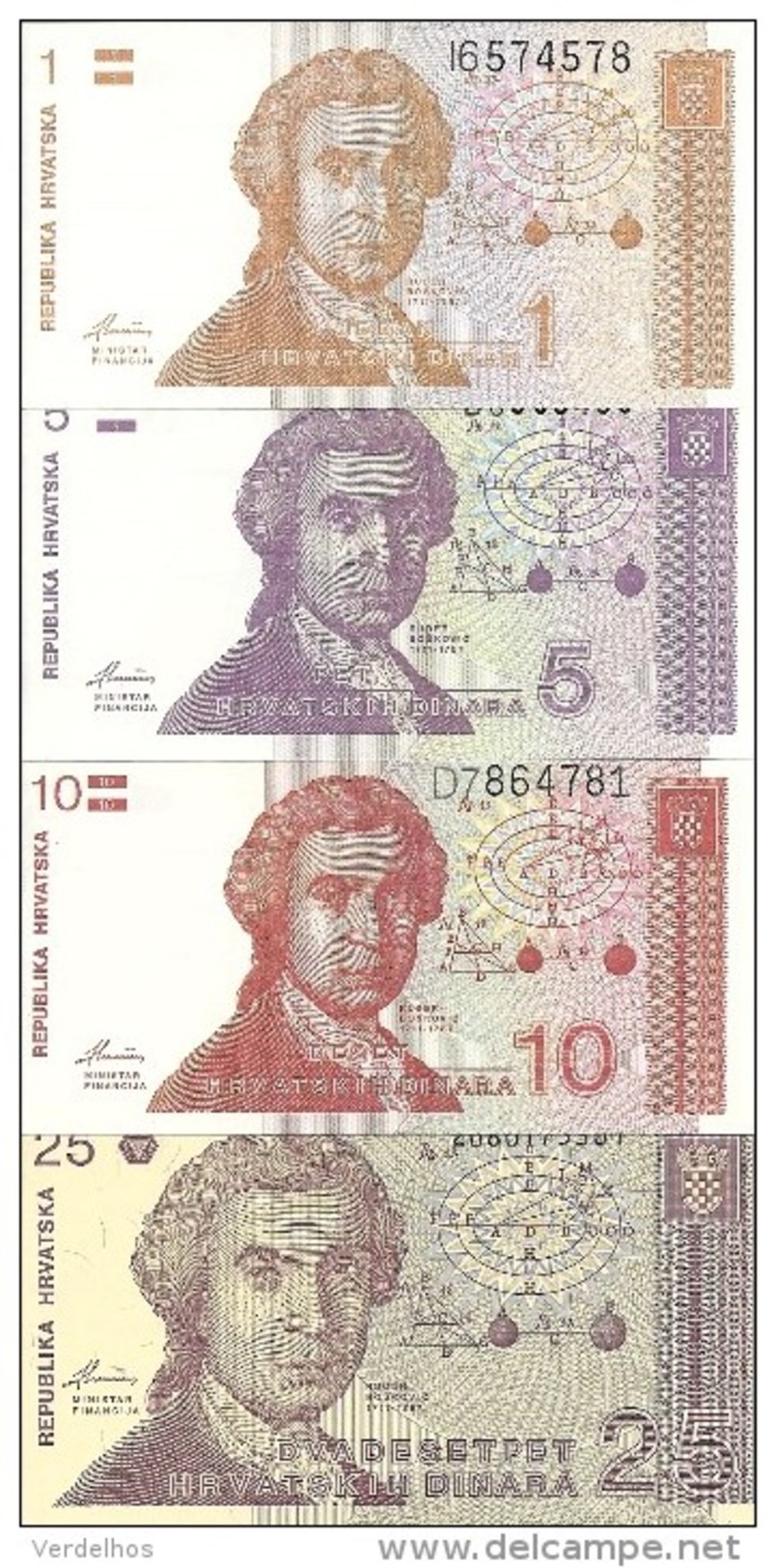 CROATIE 1-5-10-25 DINARA 1991 UNC P 16-17-18-19  ( 4 Billets ) - Croatie