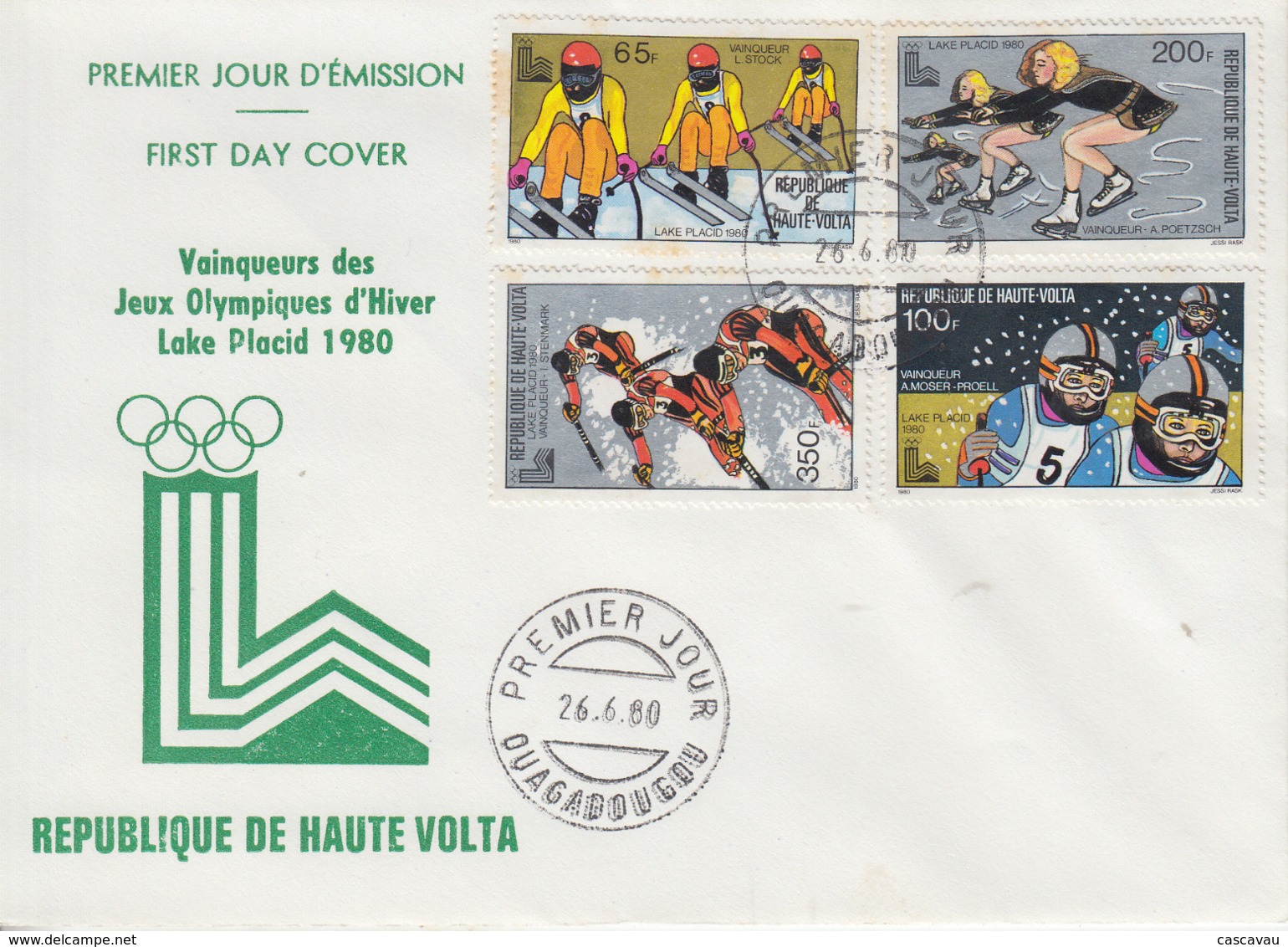 Enveloppe  FDC  1er  Jour   HAUTE  VOLTA    Vainqueurs    Jeux  Olympiques   LAKE  PLACID    1980 - Hiver 1980: Lake Placid