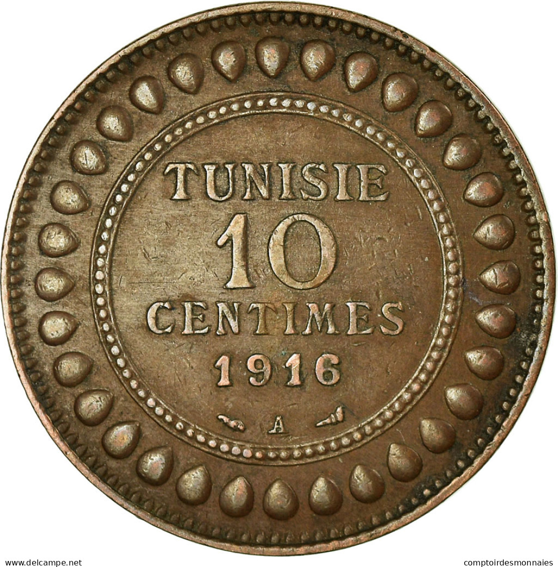 Monnaie, Tunisie, Muhammad Al-Nasir Bey, 10 Centimes, 1916, Paris, TTB, Bronze - Tunisia