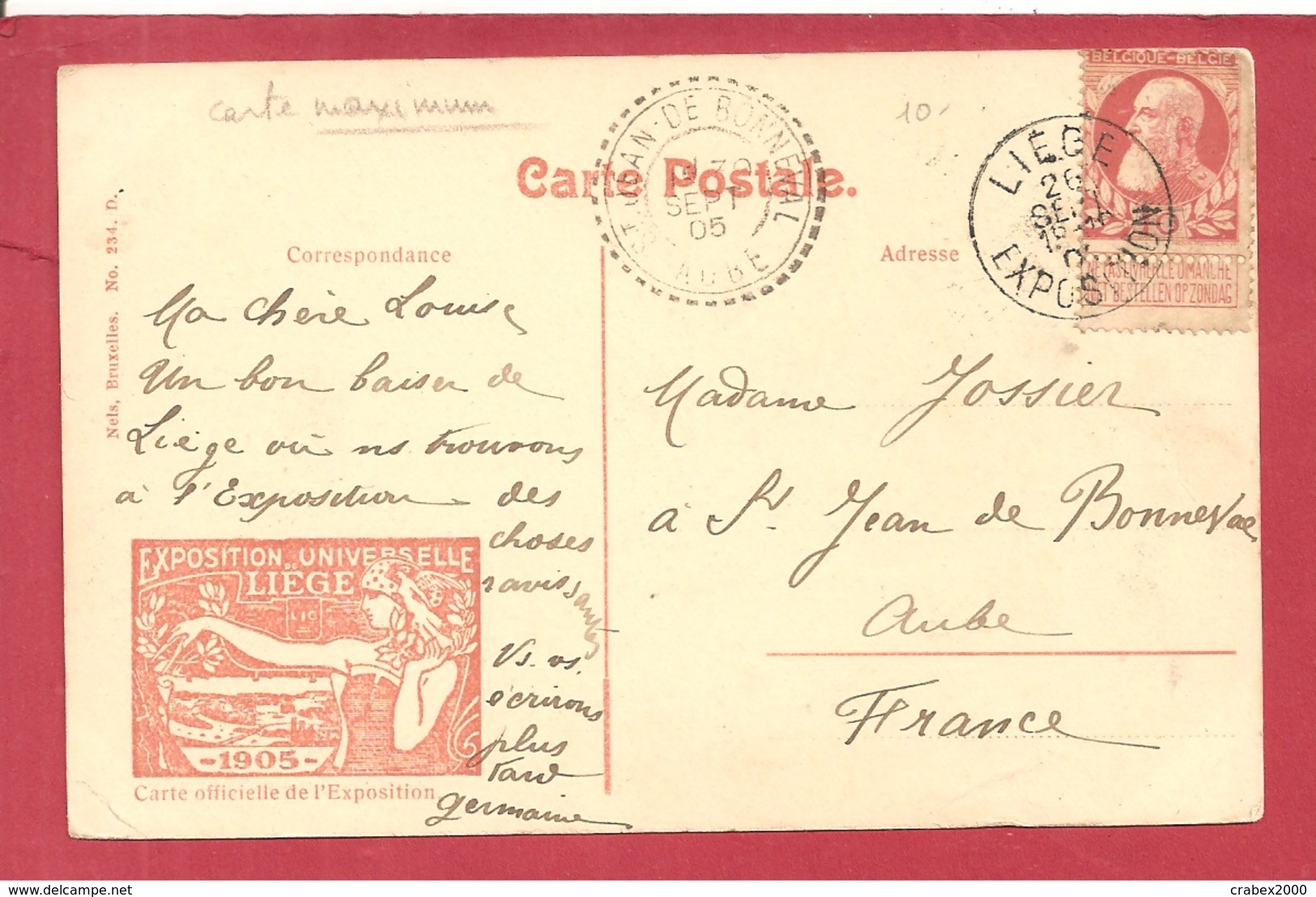 Y&T N° 74 LIEGE EXPO   Vers   FRANCE  1905 - 1905 Thick Beard