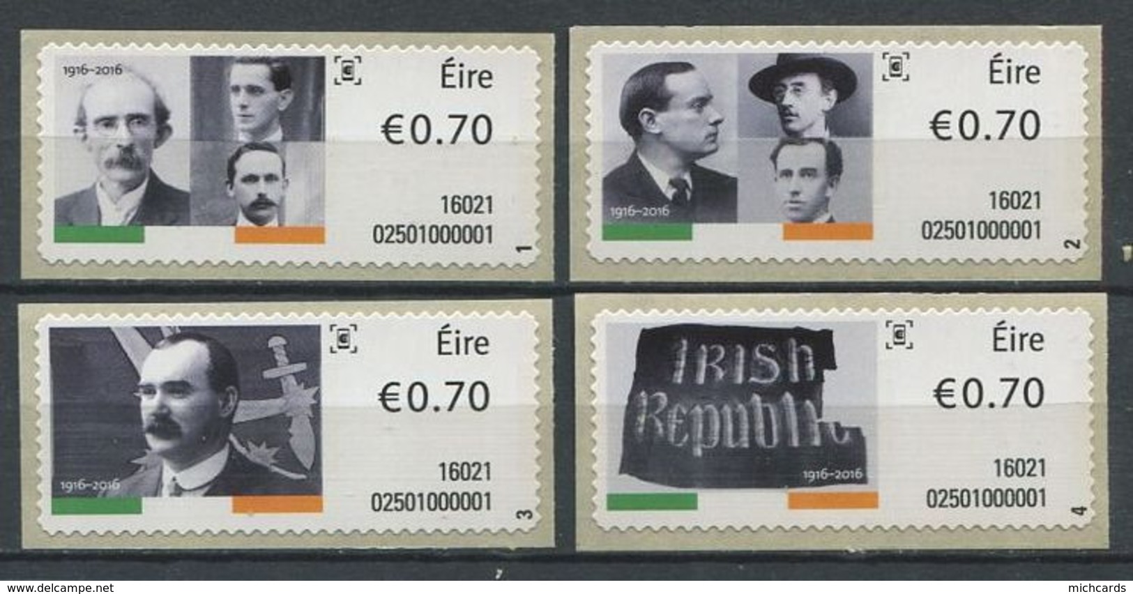 255 IRLANDE 2016 - Yvert 65/68 Distributeur Adhesif - Insurrection De Paques - Neuf ** (MNH) Sans Charniere - Neufs