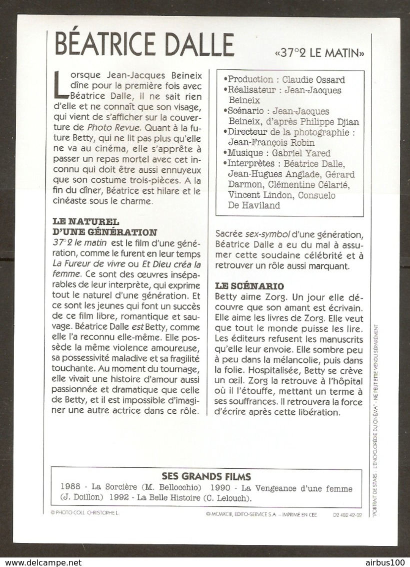 PORTRAIT DE STAR 1986 FRANCE - ACTRICE BÉATRICE DALLE Dans 37,2 Le MATIN - ACTRESS CINEMA FILM PHOTO - Fotos