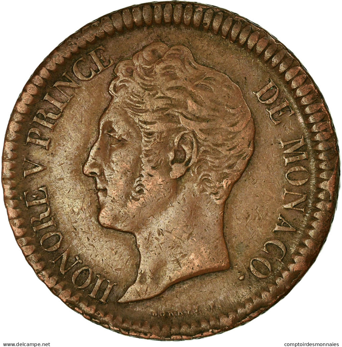 Monnaie, Monaco, Honore V, Decime, 1838, Monaco, TTB, Cuivre, Gadoury:105 - Charles III.